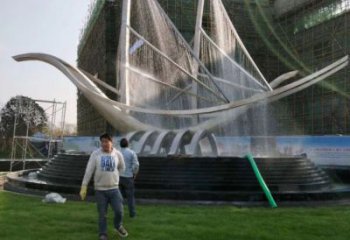 北碚帆船噴泉雕塑，水景水秀組合，旱地帆船噴泉雕塑廠家